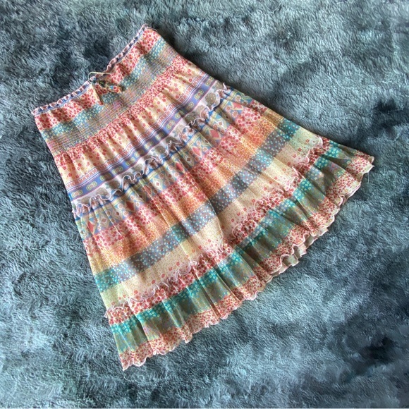 Lapis Sunny Day Tiered Mesh Floral Skirt